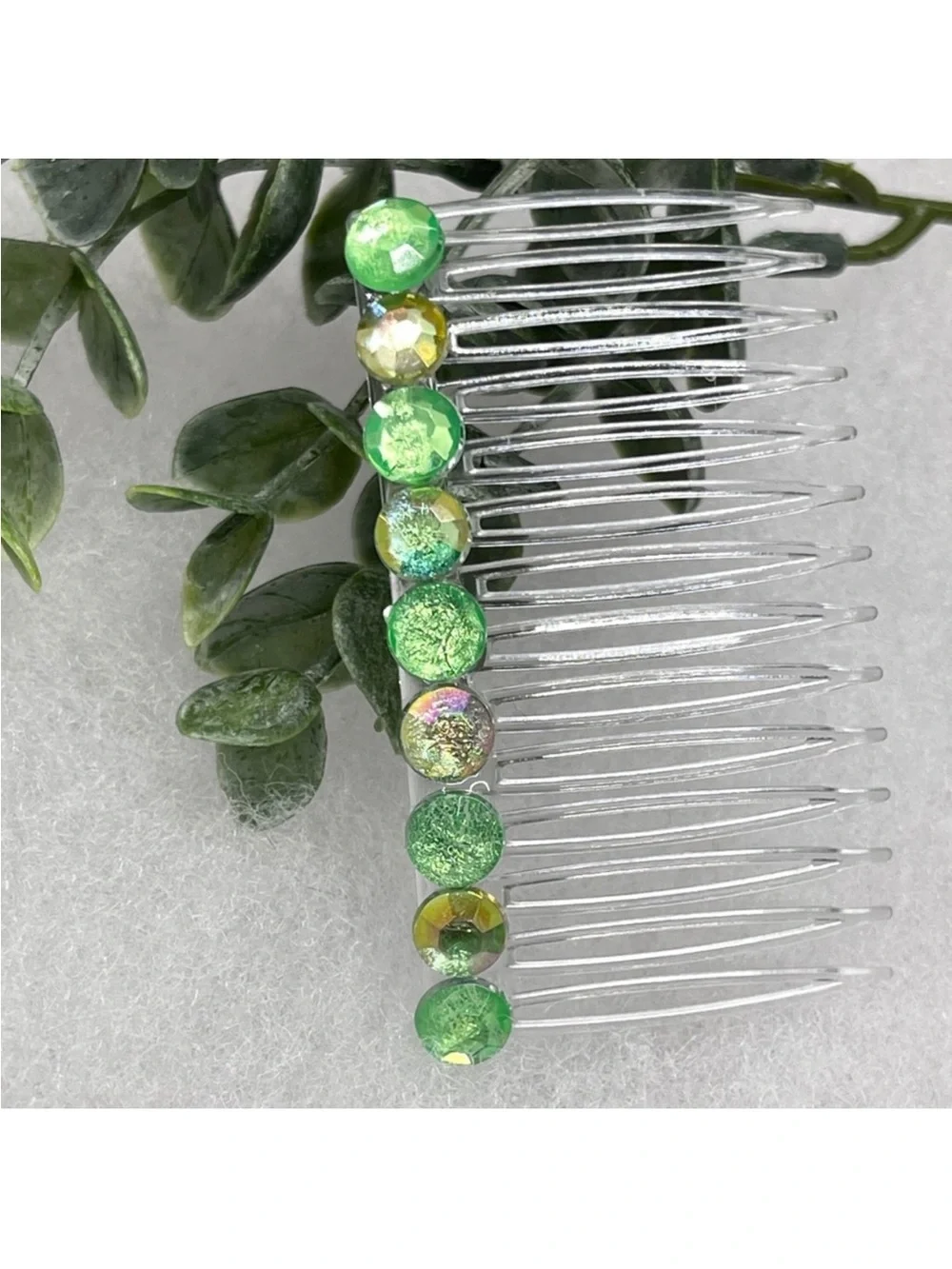 Green faux Crystal Hair Comb Plastic 3.0” FINAL PRICE DROP